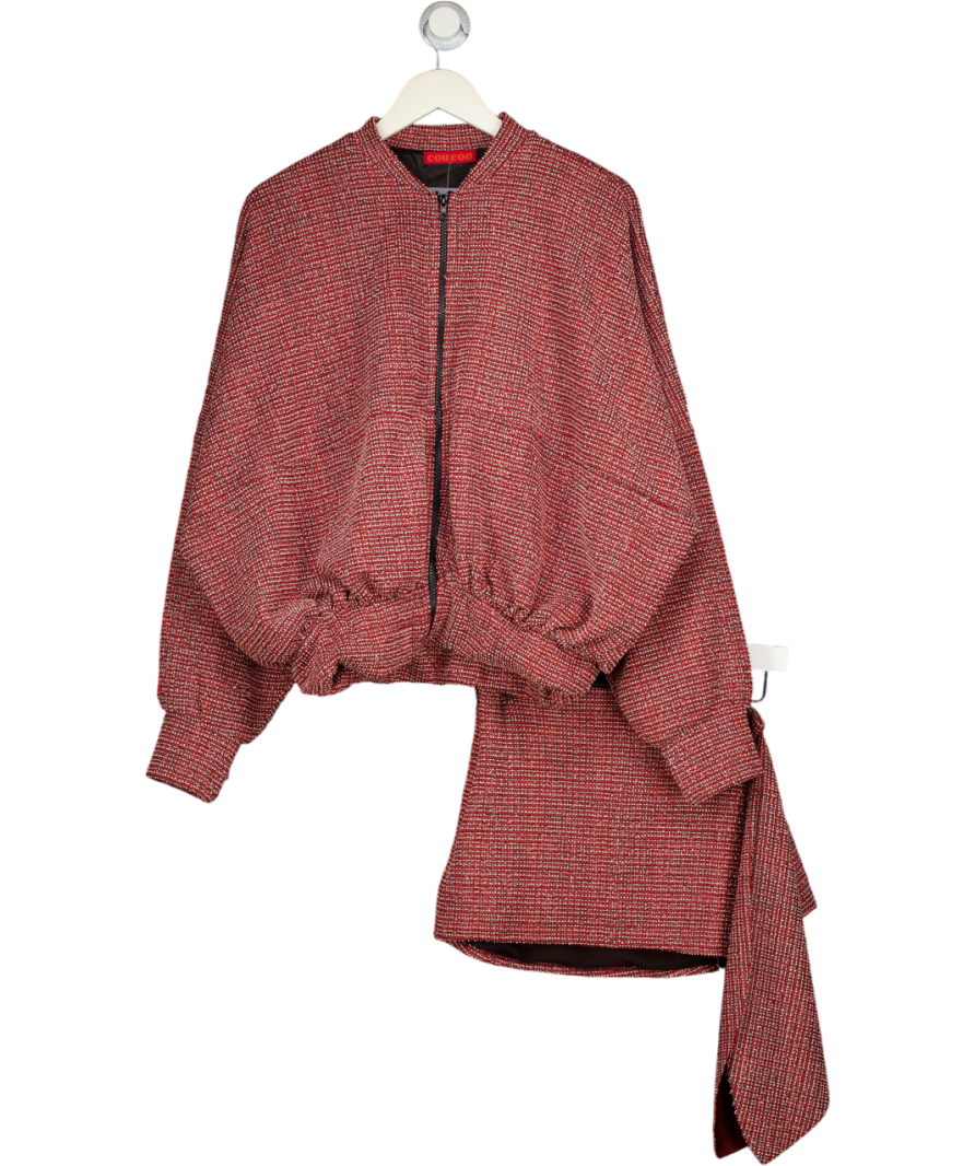 COUCOO 2-piece Red Merano Tweed Bomber Jacket (uk Xl) And Mini Skirt Set UK M