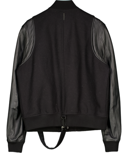 TRENCH LONDON London Black Leather Sleeve Bomber Jacket UK XL