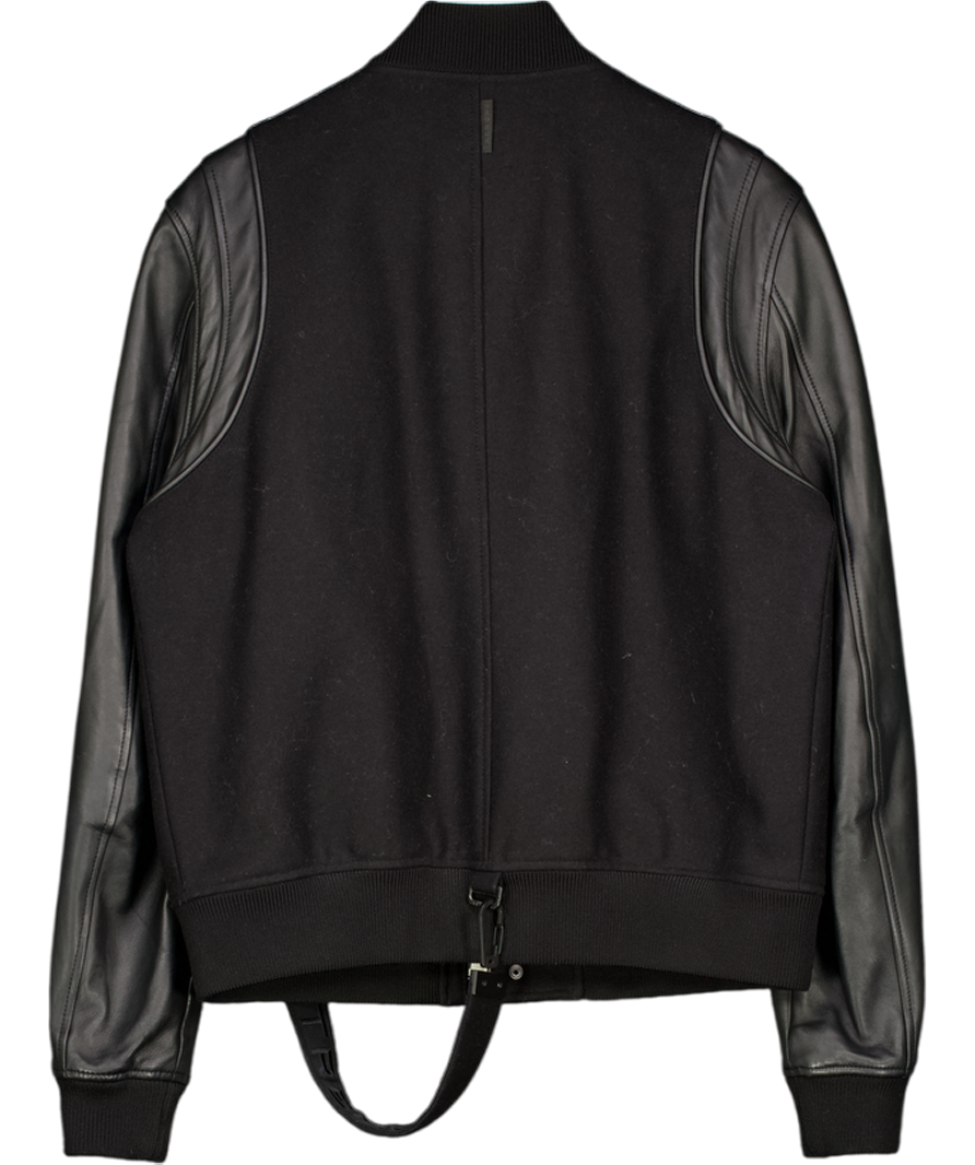 TRENCH LONDON London Black Leather Sleeve Bomber Jacket UK XL