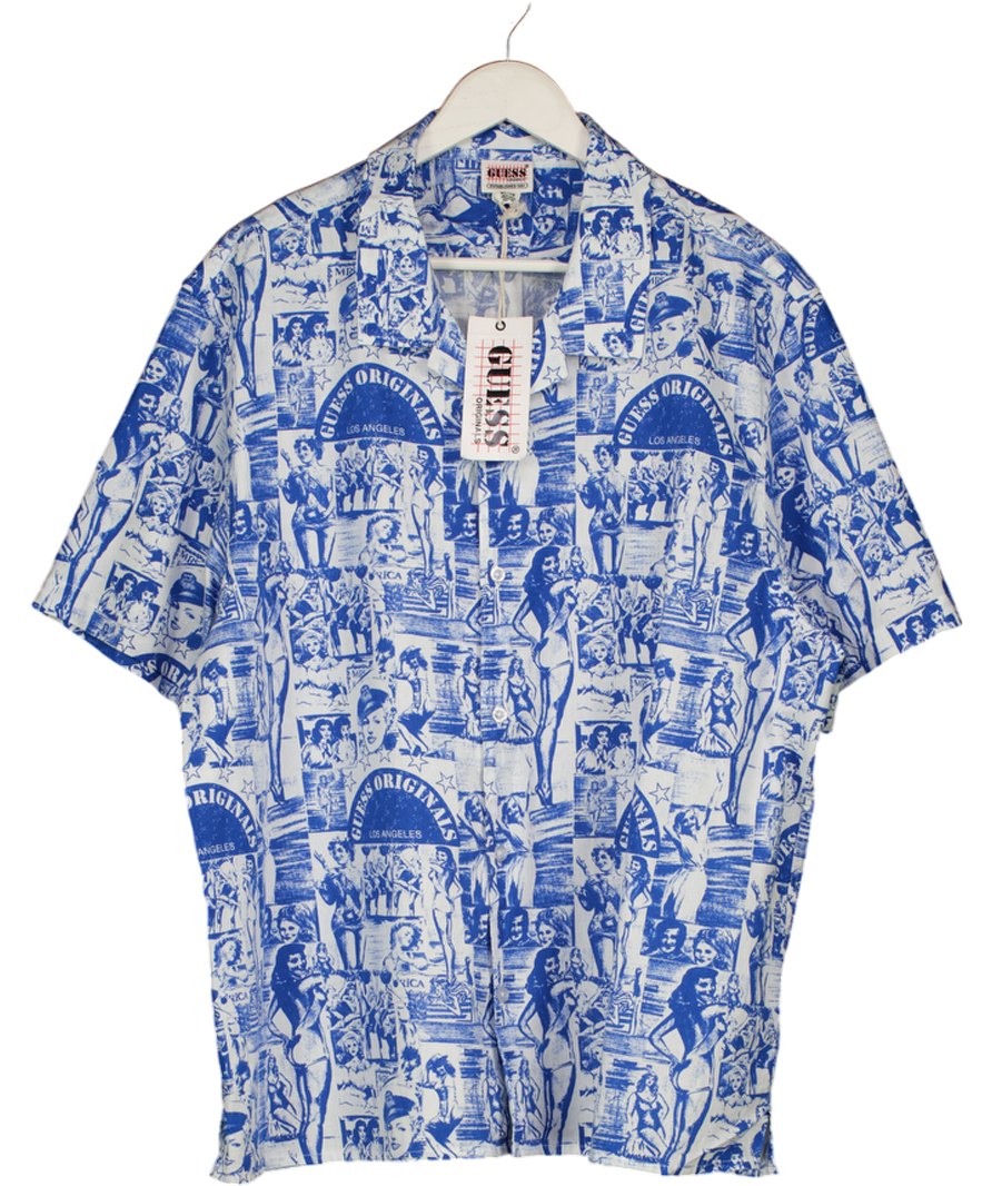 Guess Blue Vintage Block Design Button Up Shirt UK XL