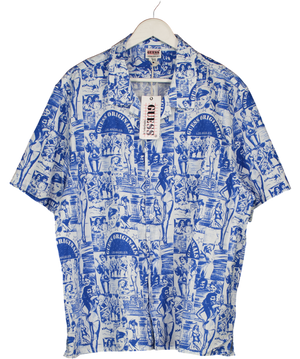 Guess Blue Vintage Block Design Button Up Shirt UK XL