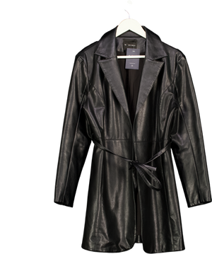 MUUBAA Black Vegan Leather Tie Waist Coat UK 10