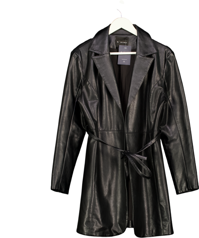 MUUBAA Black Vegan Leather Tie Waist Coat UK 10