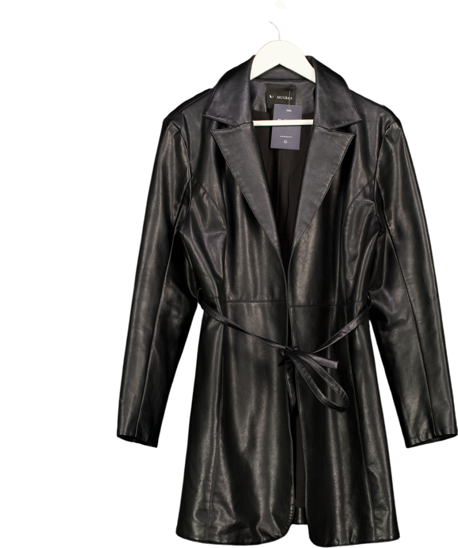 MUUBAA Black Vegan Leather Tie Waist Coat UK 10