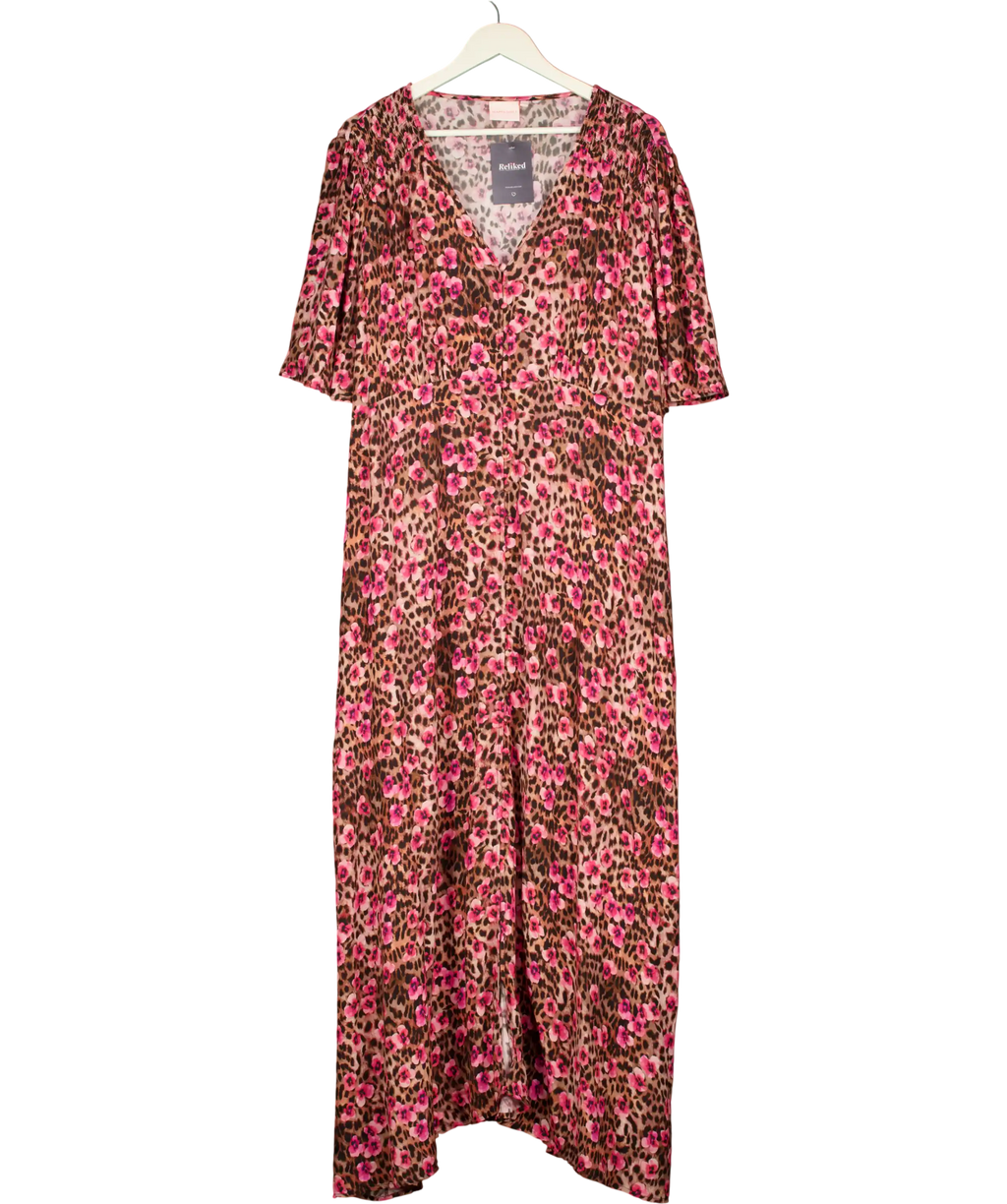 SCAMP & DUDE Pink Paradise Cheetah Angel Sleeve Midi Tea Dress Size 22 (uk 22) UK 22
