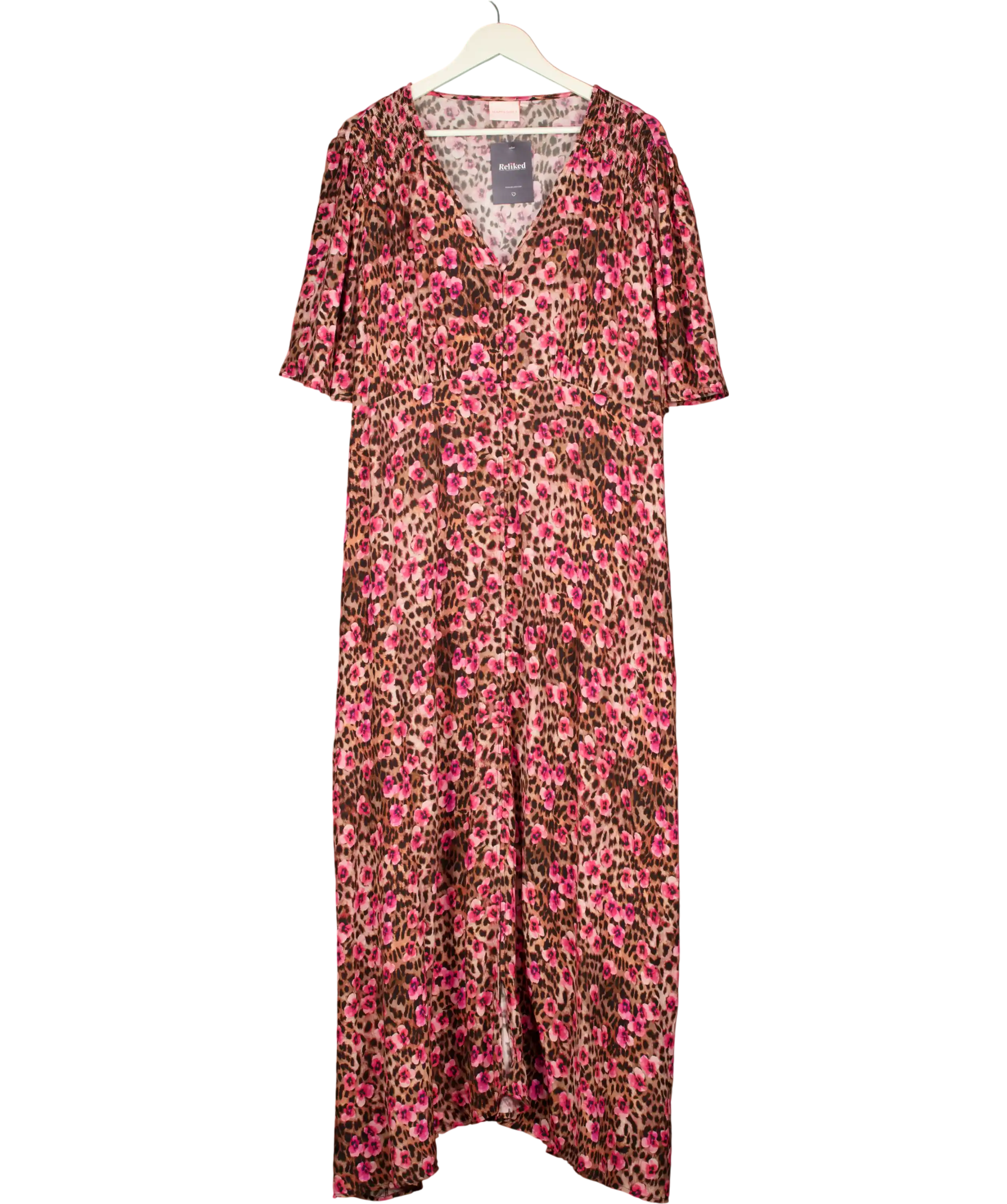 SCAMP & DUDE Pink Paradise Cheetah Angel Sleeve Midi Tea Dress Size 22 (uk 22) UK 22