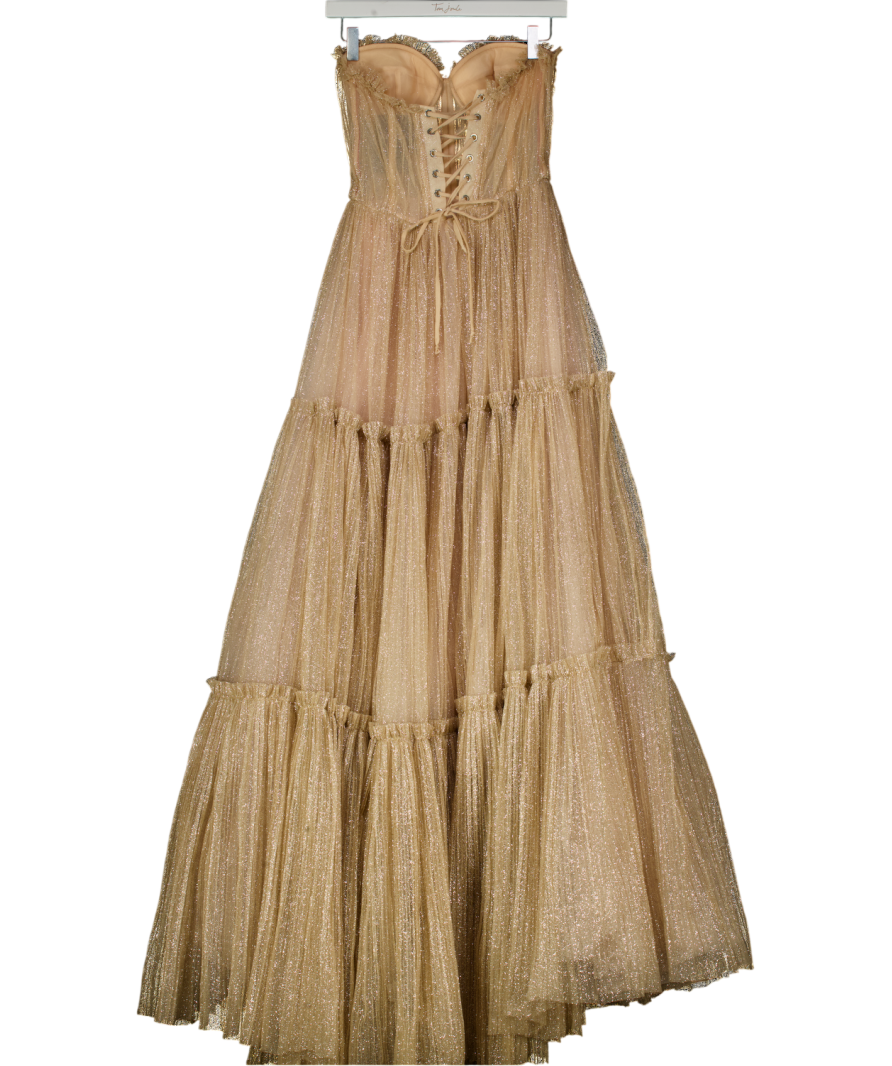 Milla London Metallic Gold Glitter Pleated Tulle Corset Back Gown Dress UK XXS