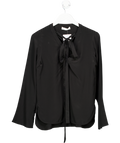 Sandro 100% Silk Cleo Lace-up Silk Top Black Long Sleeve Blouse UK 8