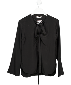 Sandro 100% Silk Cleo Lace-up Silk Top Black Long Sleeve Blouse UK 8