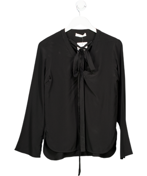 Sandro 100% Silk Cleo Lace-up Silk Top Black Long Sleeve Blouse UK 8