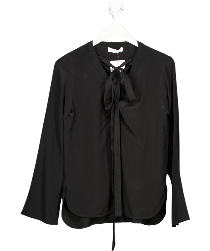Sandro 100% Silk Cleo Lace-up Silk Top Black Long Sleeve Blouse UK 8