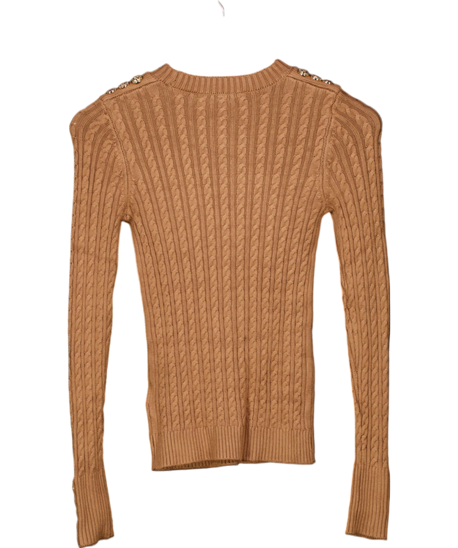 Holland Cooper Beige Seattle Cable Crew Knit Dark Camel UK XS