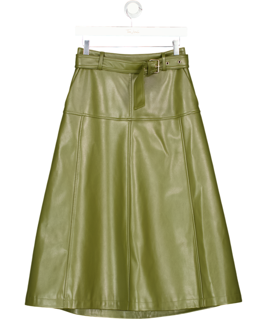 Karen Millen Khaki Green Faux Leather Belted Full Skirt UK 8