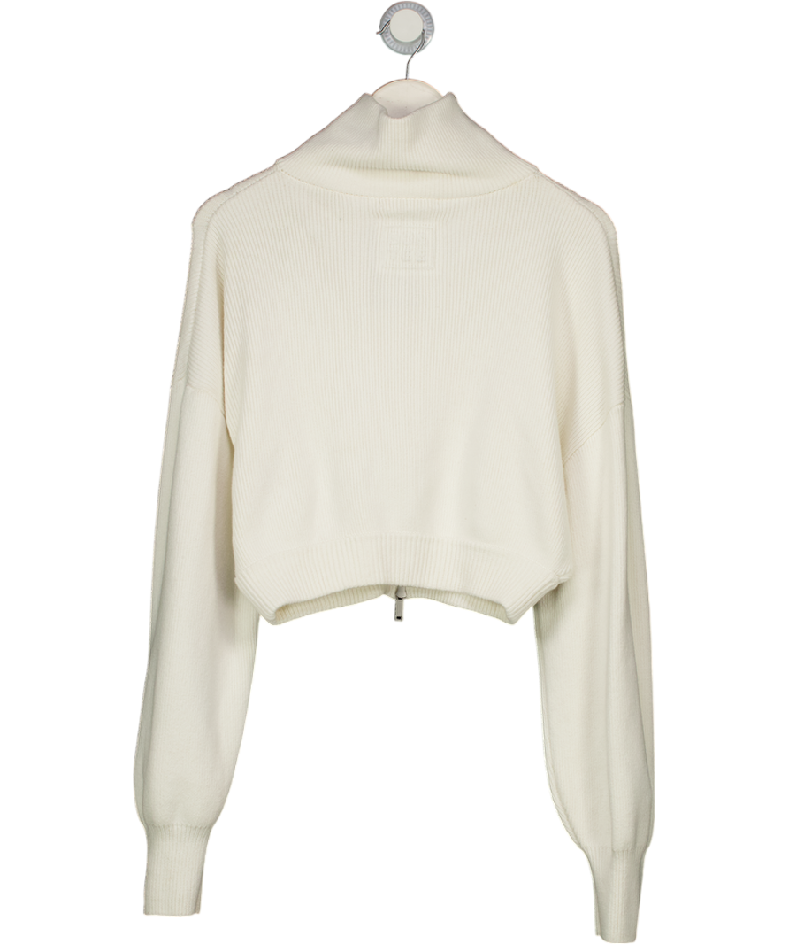 Bo + Tee White Ribbed Zip Cardigan UK S