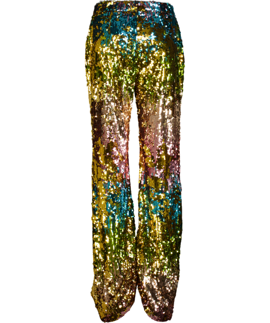 HALPERN Multicoloured Sequin Embellished Wide Leg Trousers Fr40 UK 12