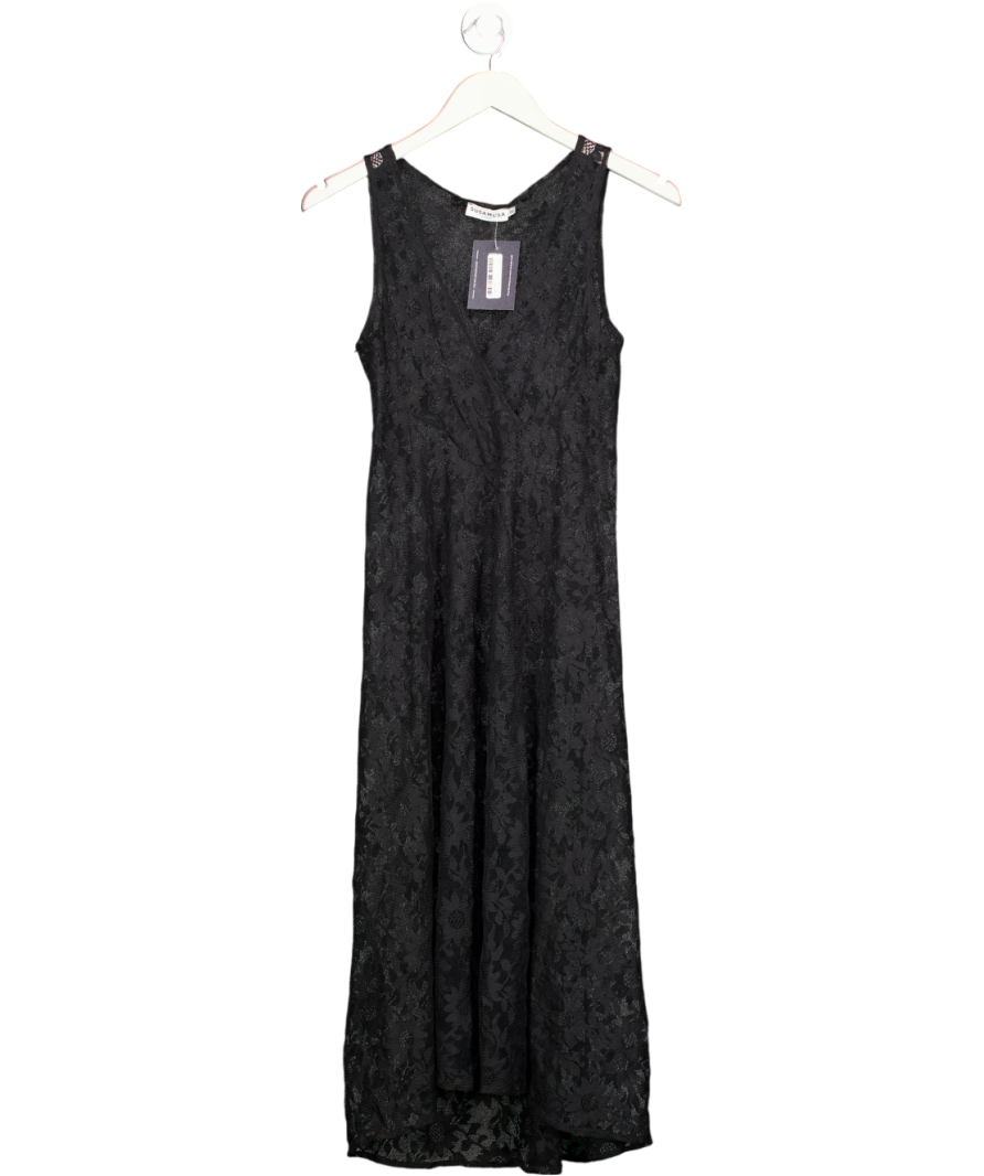 SUSAMUSA Black Sheer Lace Maxi Dress UK XS