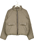 Topshop Micro Check Funnel Neck Puffer Jacket In Black & Beige UK S