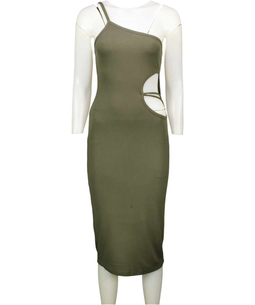 LNA Green Ribbed One Shoulder Dress UK S