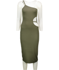LNA Green Ribbed One Shoulder Dress UK S