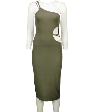 LNA Green Ribbed One Shoulder Dress UK S