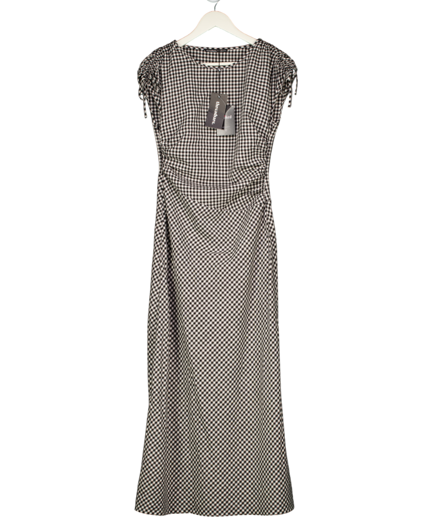 THREADBARE Sleeveless Woven Gingham Dress With Ruched Detail In Black & White UK 8