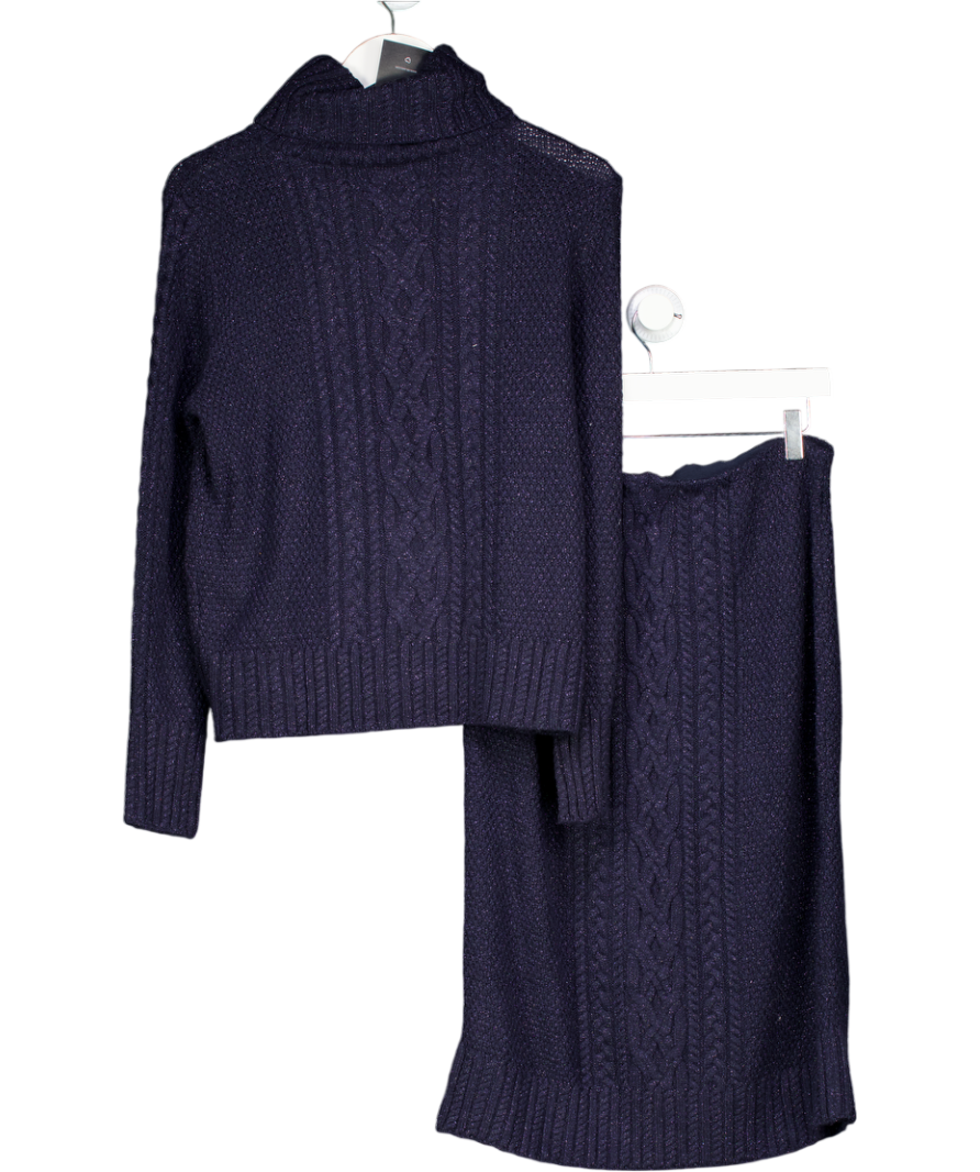 joules 2-piece Navy Blue Sparkle Cableknit Roll Neck (uk M) And Midi Skirt (uk S) UK S/M