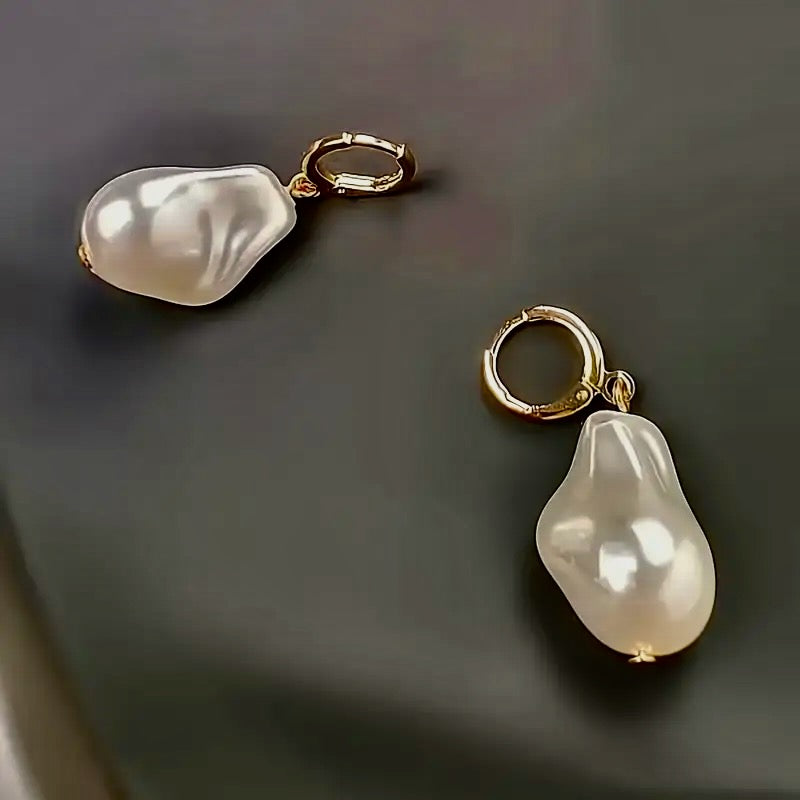 Ivory Gold/baroque Pearl Drop Earrings in tulle gift bag