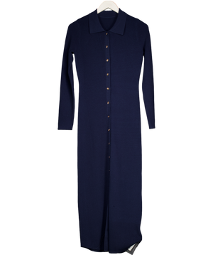 commense Blue Long Sleeve Button Knit Maxi Dress UK XS