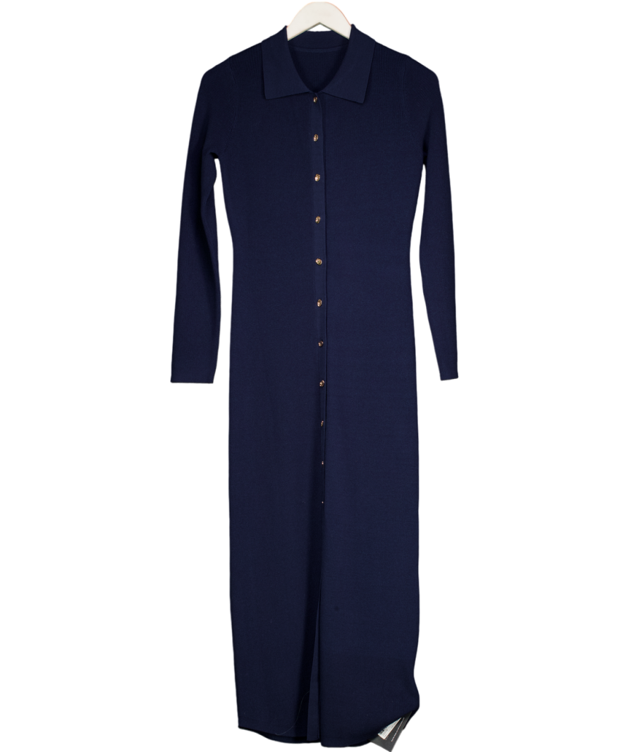 commense Blue Long Sleeve Button Knit Maxi Dress UK XS