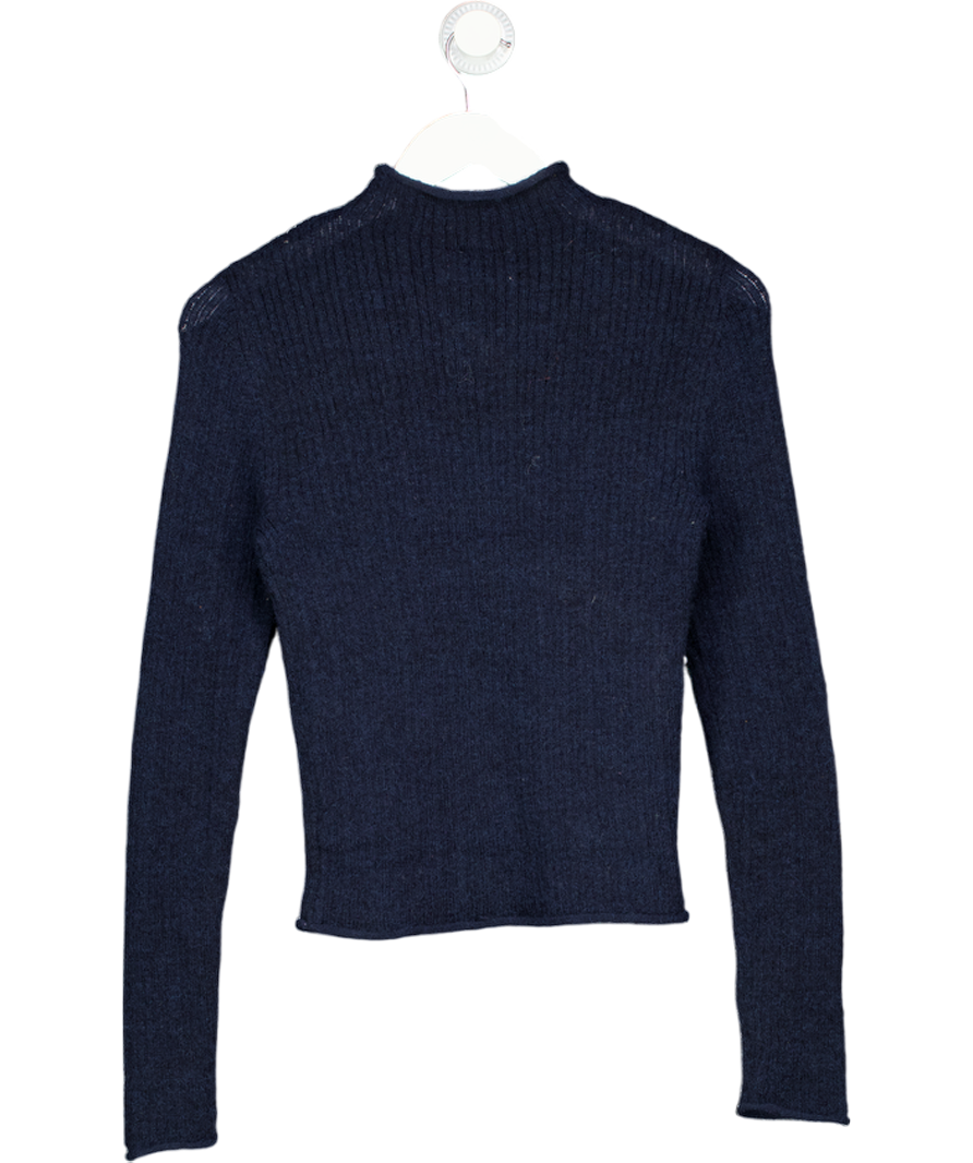 ASOS Blue Knitted Relaxed Funnel Neck Top In Rib In Navy UK XS