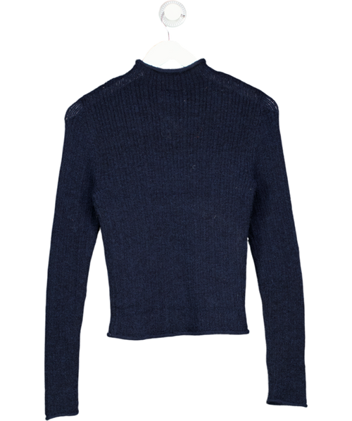 ASOS Blue Knitted Relaxed Funnel Neck Top In Rib In Navy UK XS