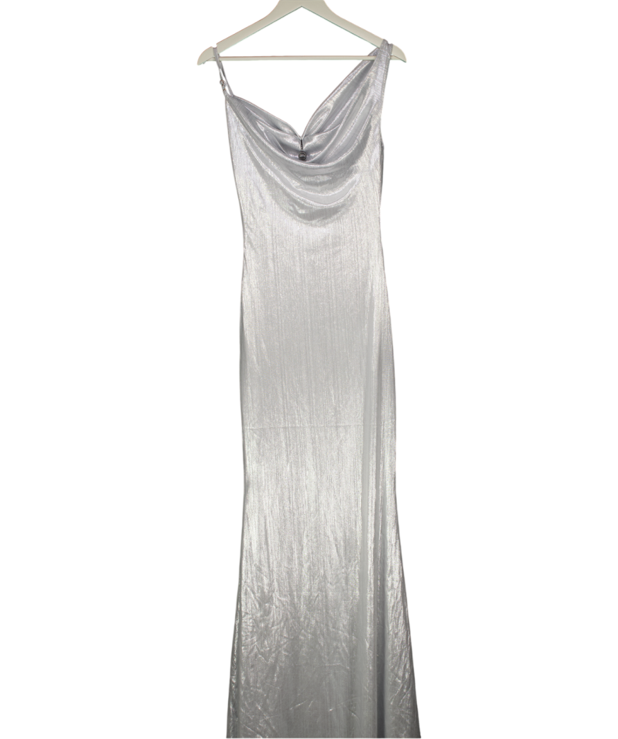 Club L Silver Grey Galaxy Shimmer Cowl Front Maxi Dress UK 6