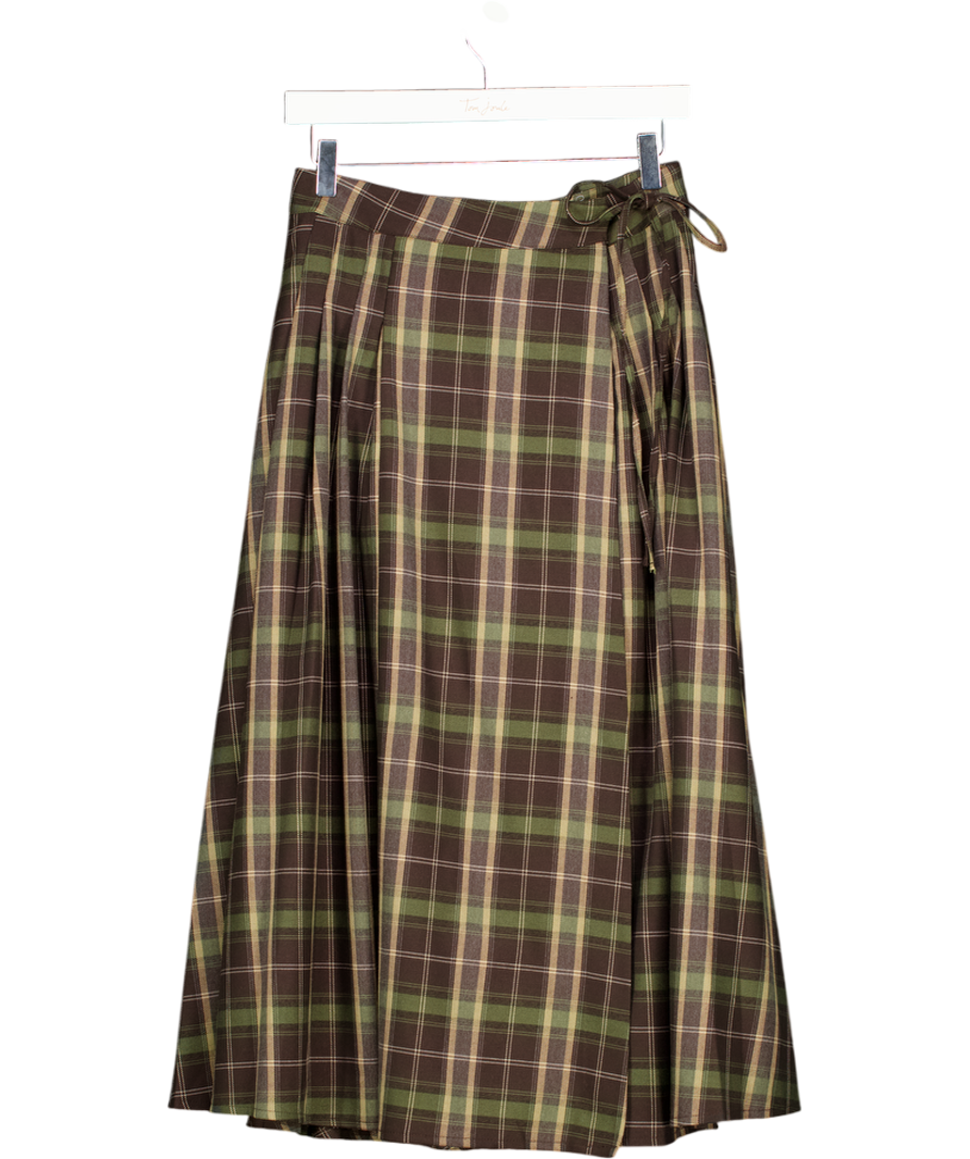 NOBODY'S CHILD Green Check Tailored Kilt Midi Skirt UK 8