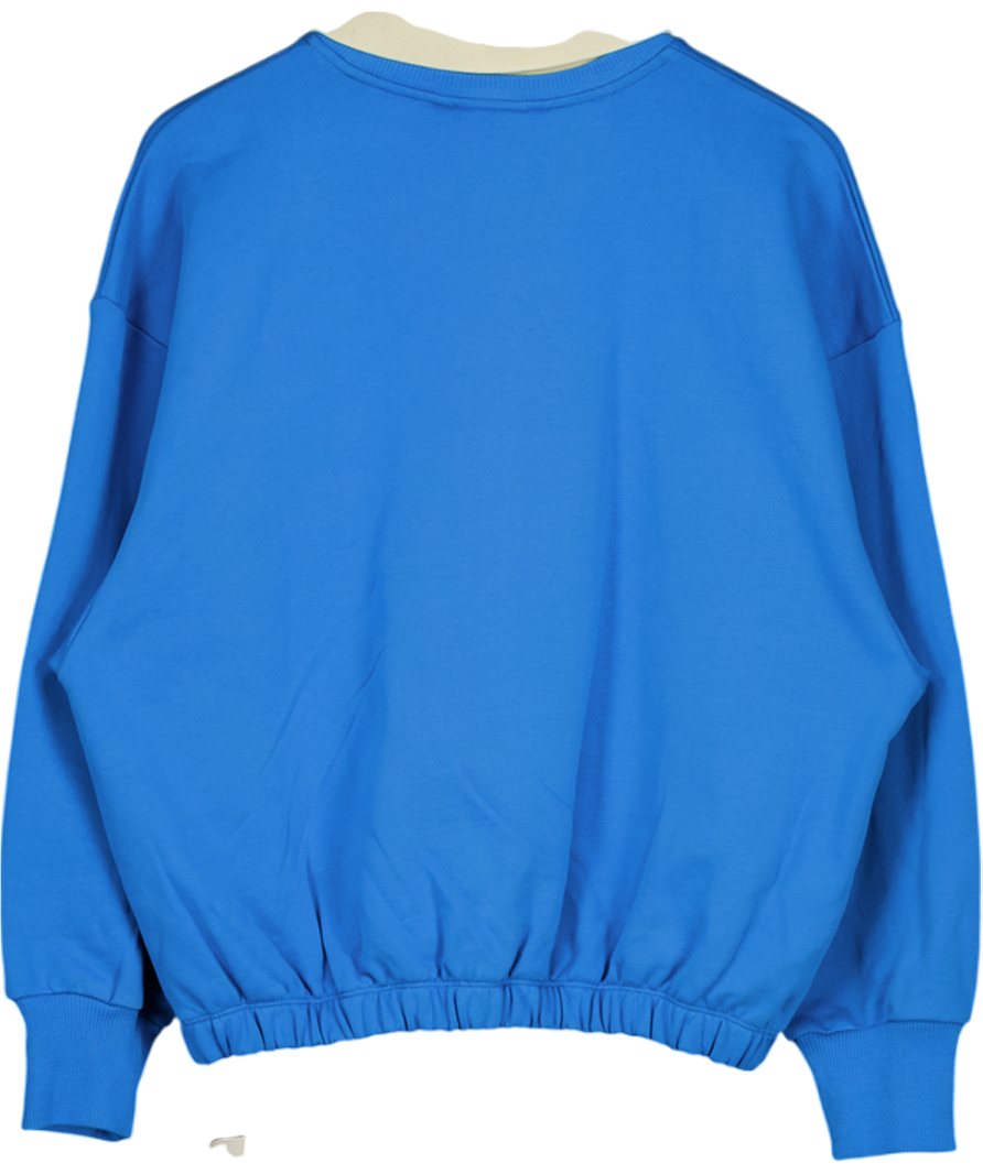 ASOS Design Premium Bubble Hem Oversize Rugby Sweatshirt In Blue UK XS