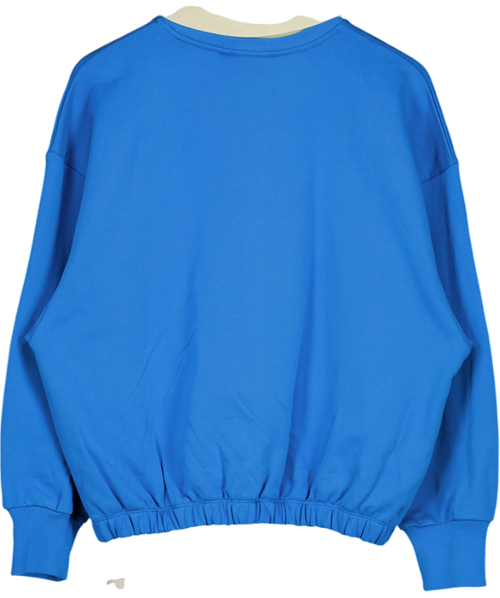 ASOS Design Premium Bubble Hem Oversize Rugby Sweatshirt In Blue UK XS