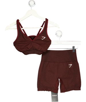 GYMSHARK Brown 2-piece Burgundy/brown Bike Shorts And Sports Bra Set UK S/M