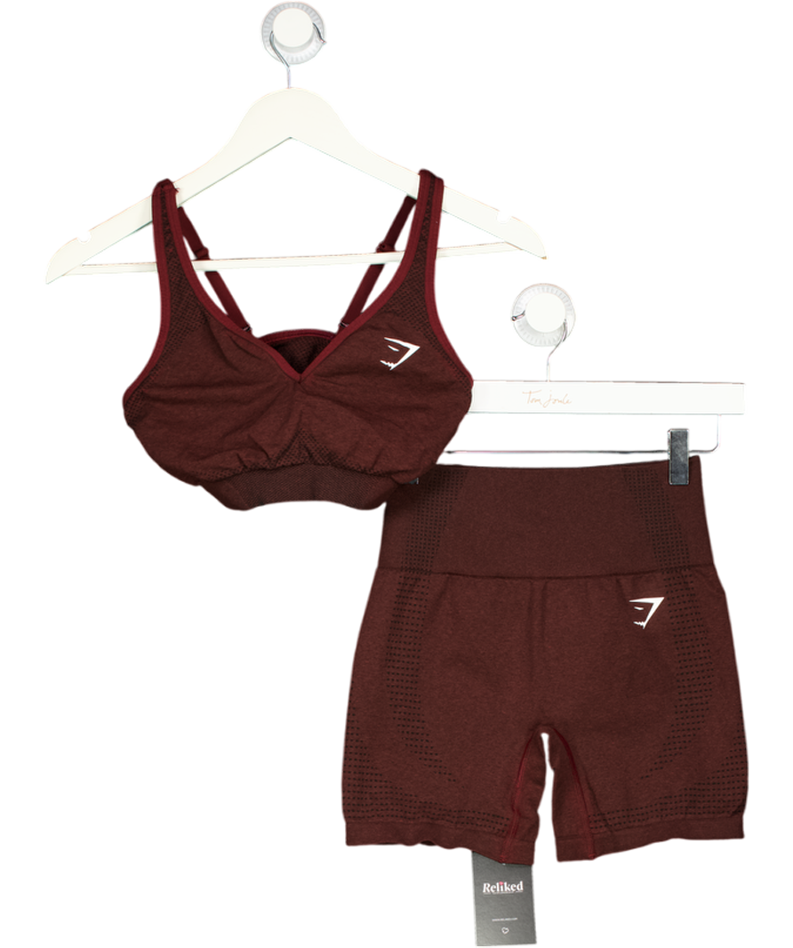 GYMSHARK Brown 2-piece Burgind/brown Bike Shorts And Sports Bra Set UK S/M