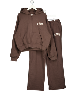THE COUTURE CLUB 2-piece Brown Ctre Zip Through Relaxed Hoodie & Straight Leg Jogger Set UK 16
