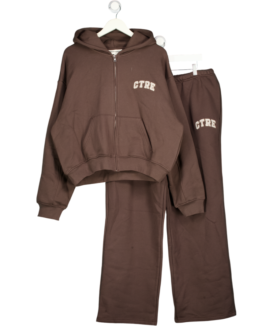 THE COUTURE CLUB 2-piece Brown Ctre Zip Through Relaxed Hoodie & Straight Leg Jogger Set UK 16