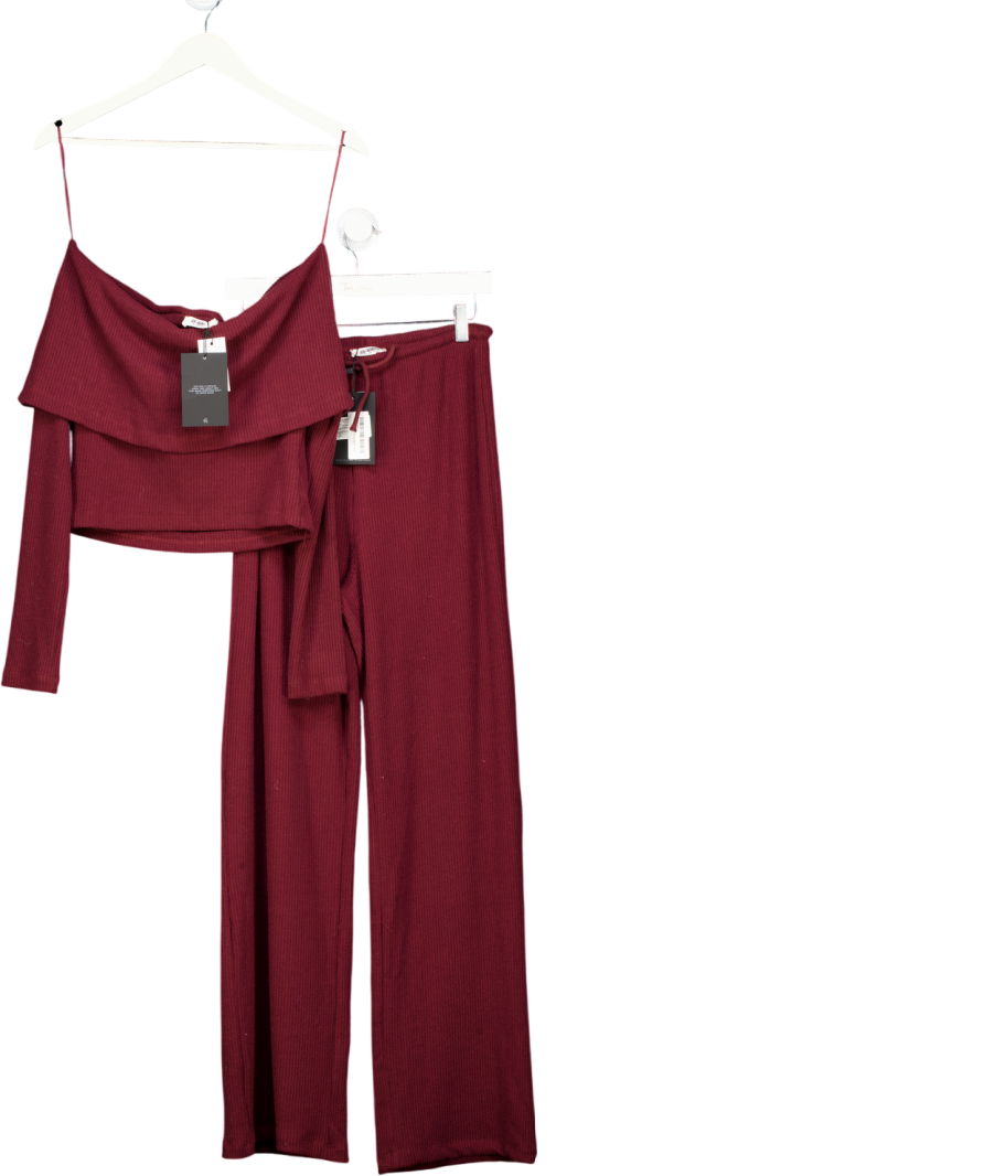 4th & Reckless 2-piece Dark Red Emmy Dark Red Bardot Foldover Top And Trousers Set UK 6