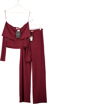 4th & Reckless 2-piece Dark Red Emmy Dark Red Bardot Foldover Top And Trousers Set UK 6