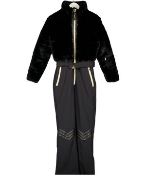 MY SUNDAY SKI Black Altitude Faux Fur Ski Suit - Panthère UK S