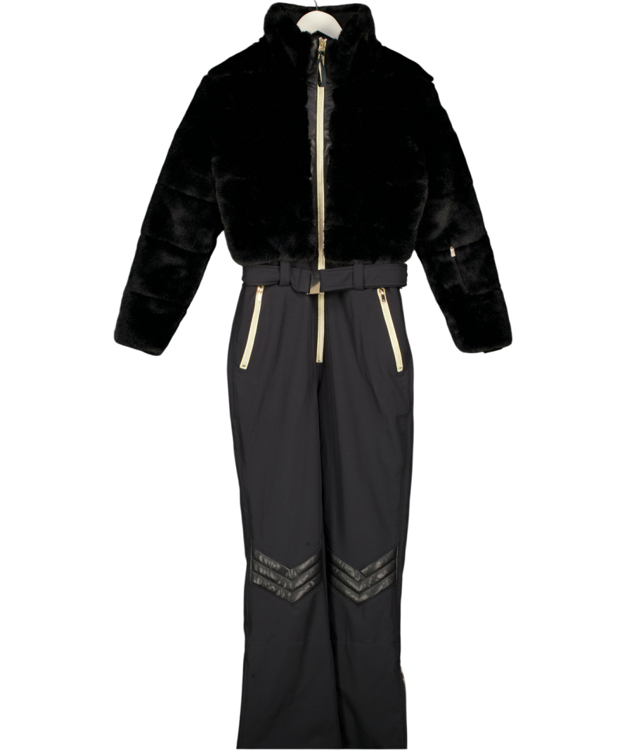 MY SUNDAY SKI Black Altitude Faux Fur Ski Suit - Panthère UK S