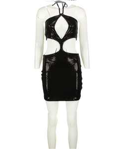 WHITE FOX Black Sparkle Cut Out Mini Dress UK M