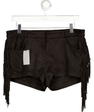 SUPERDOWN Black Karina Fringe Faux Suede Shorts UK M