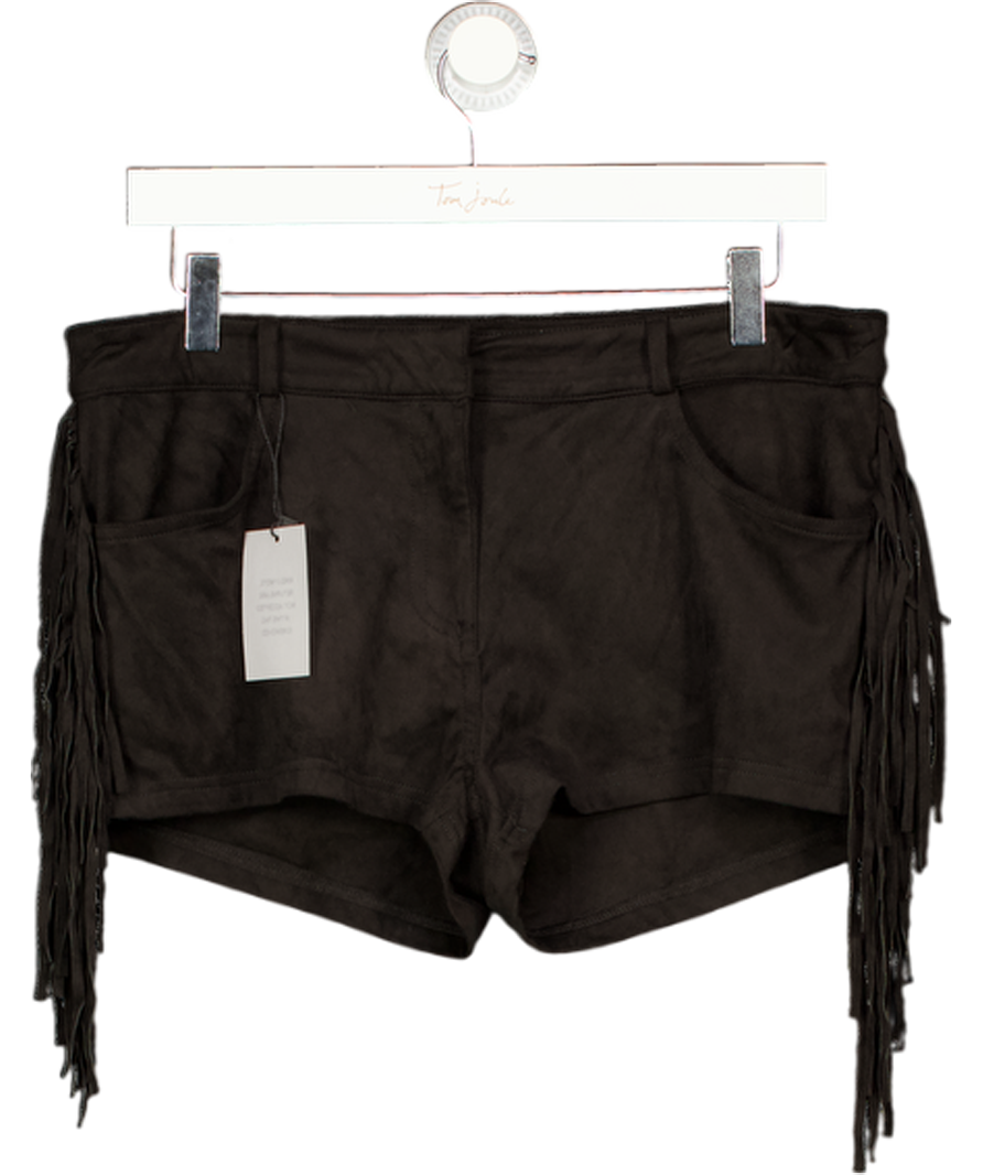 SUPERDOWN Black Karina Fringe Faux Suede Shorts UK M