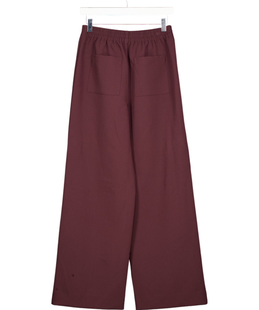 REISS Robyn Wide Leg Elasticated Waist Trousers In Burgundy Red UK 6