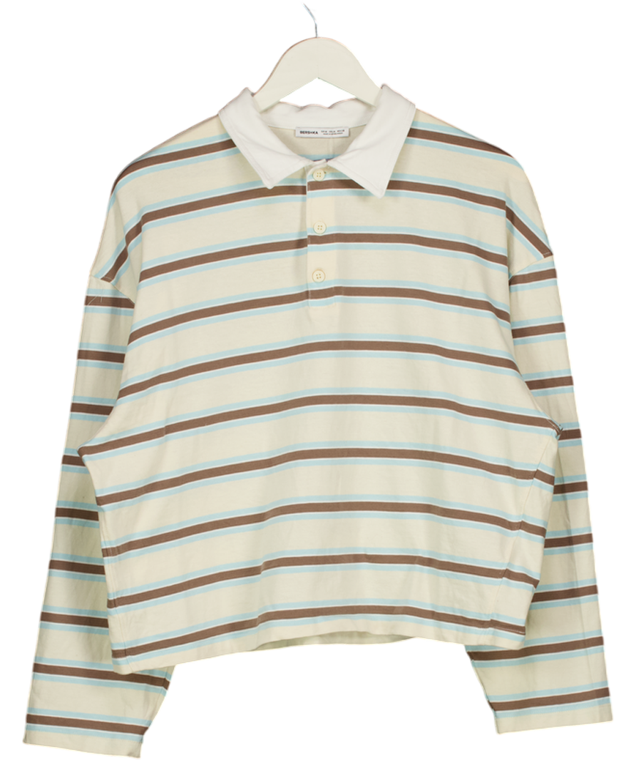 Bershka Beige Long Sleeve Polo Collar T-shirt UK M