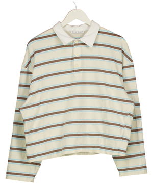 Bershka Beige Long Sleeve Polo Collar T-shirt UK M
