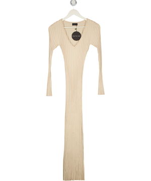 WHITE FOX Beige Ribbed Knit Long Sleeve Maxi Dress UK XXS